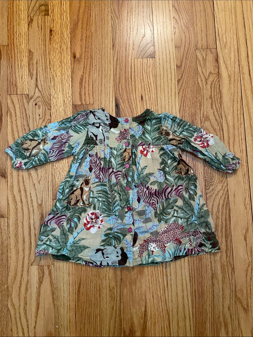 Pink Chicken Green Jungle Animal Button-Front Dress Top